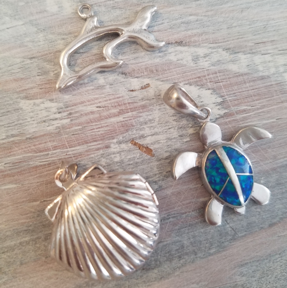 Bundle of 3- Turtle, Shell & Dolphin Pendant/Charm